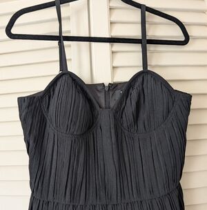 DKNY Black Ruffle Pleated Bustier Midi Dress